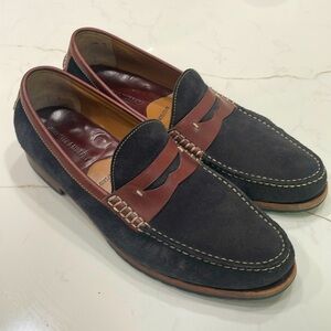 Johnston  and murphy suede and sheepskin penny loafers, in excellent condition.